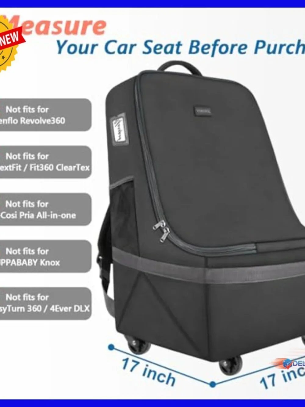 Padded Car Seat Travel Backpack with Wheels, Large Gate Check Bag